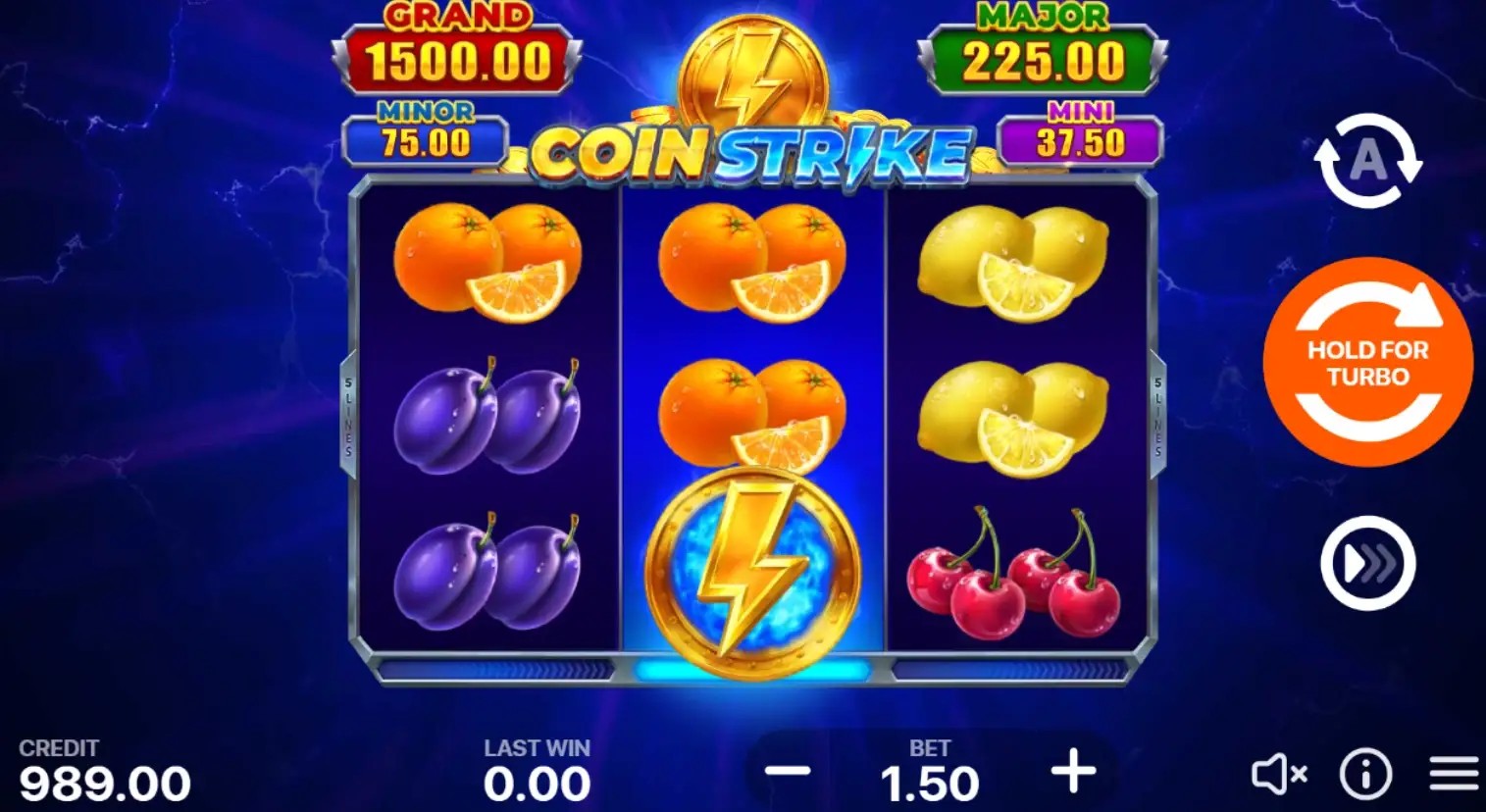 Coin Strike online slot showing lightning coin feature in the UK casino version.
