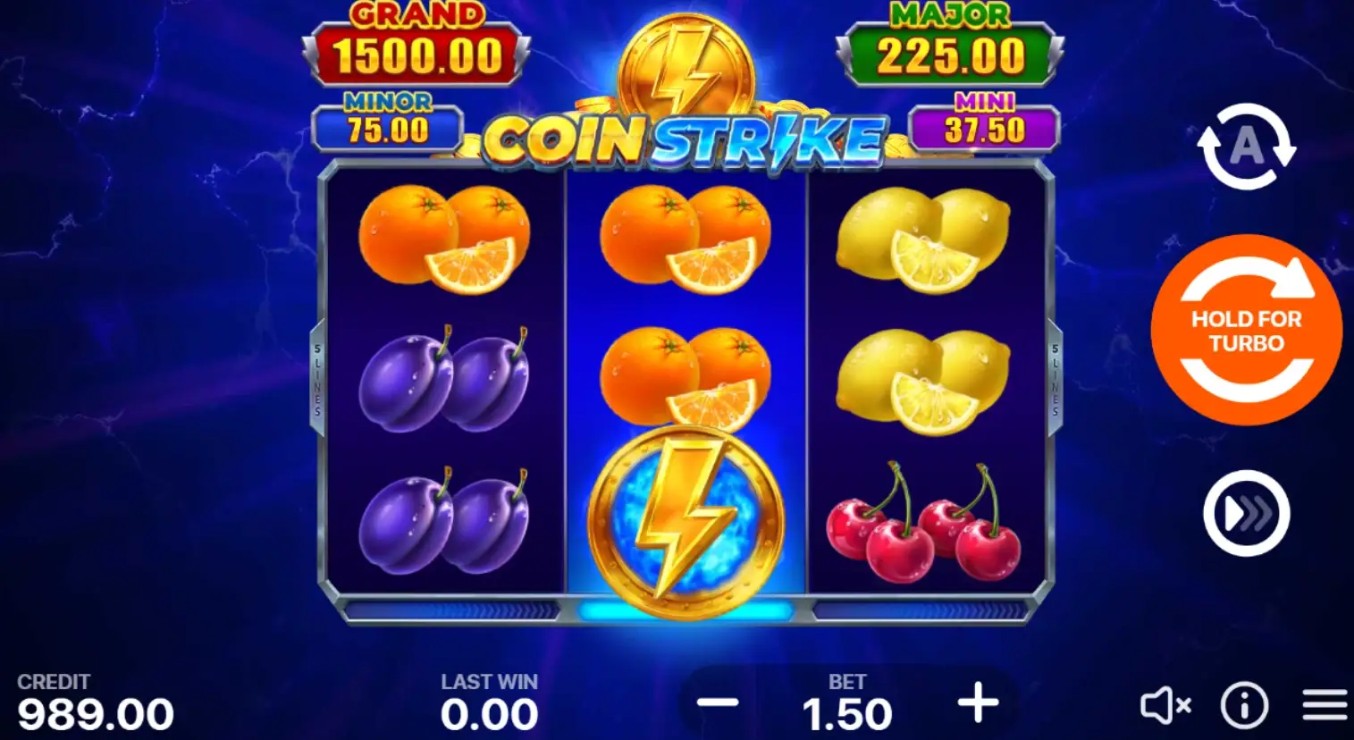 Coin Strike online slot showing lightning coin feature in the UK casino version.