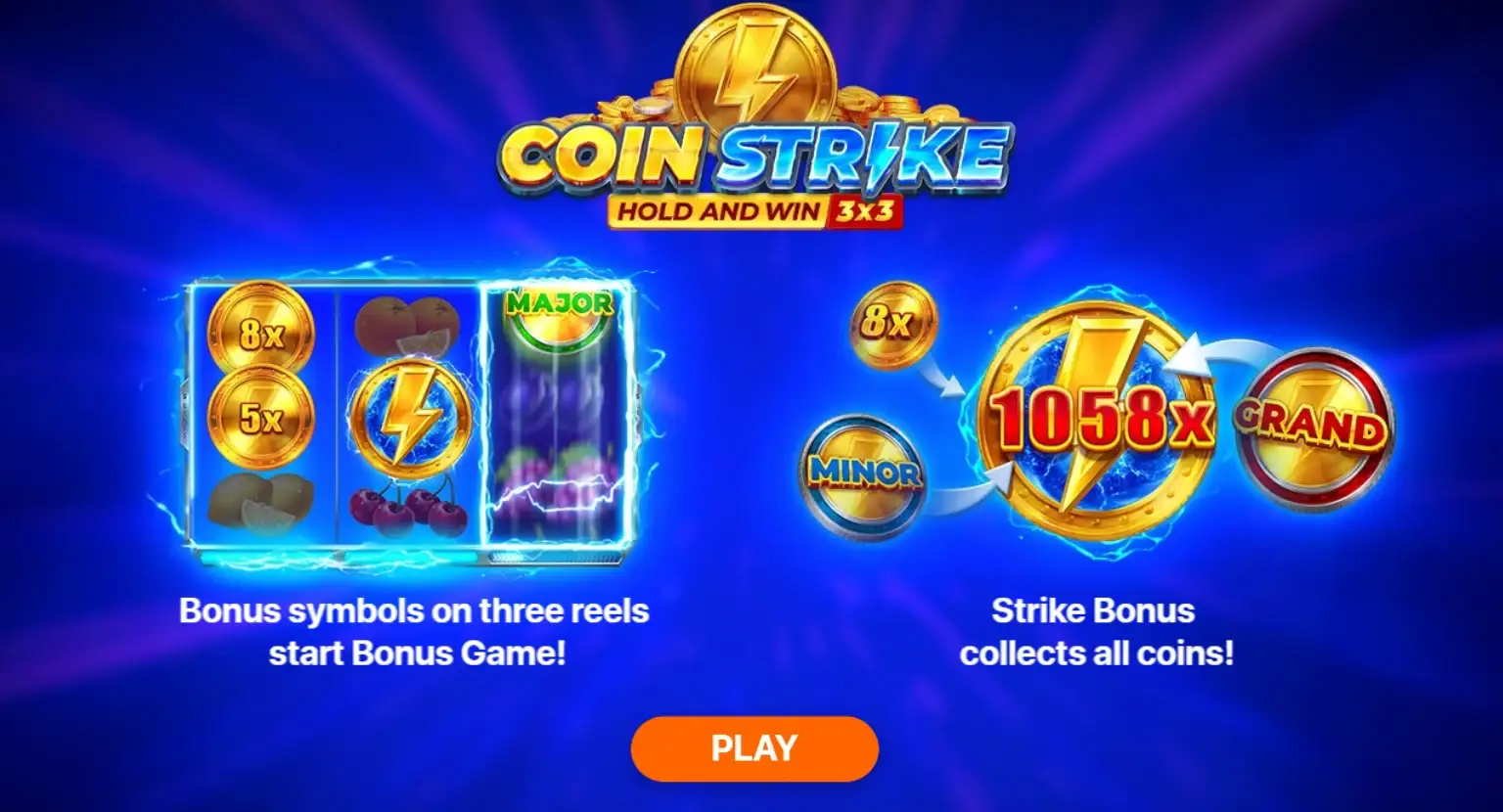 Coin Strike Hold and Win 3x3 bonus game screen with coin multipliers in the UK.