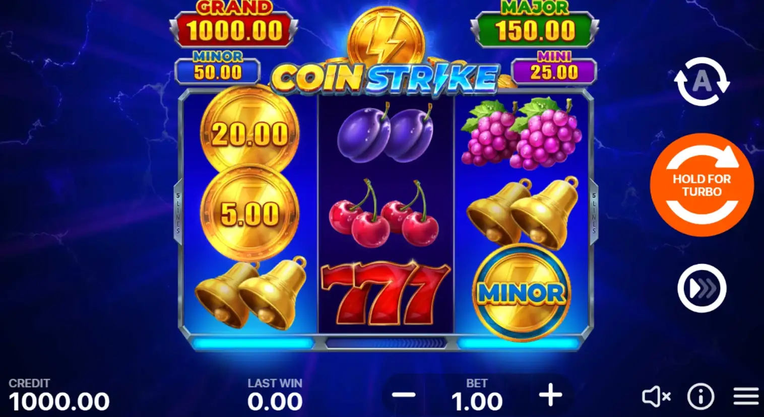 Coin Strike slot gameplay screen with reels, jackpots and betting controls in the UK.